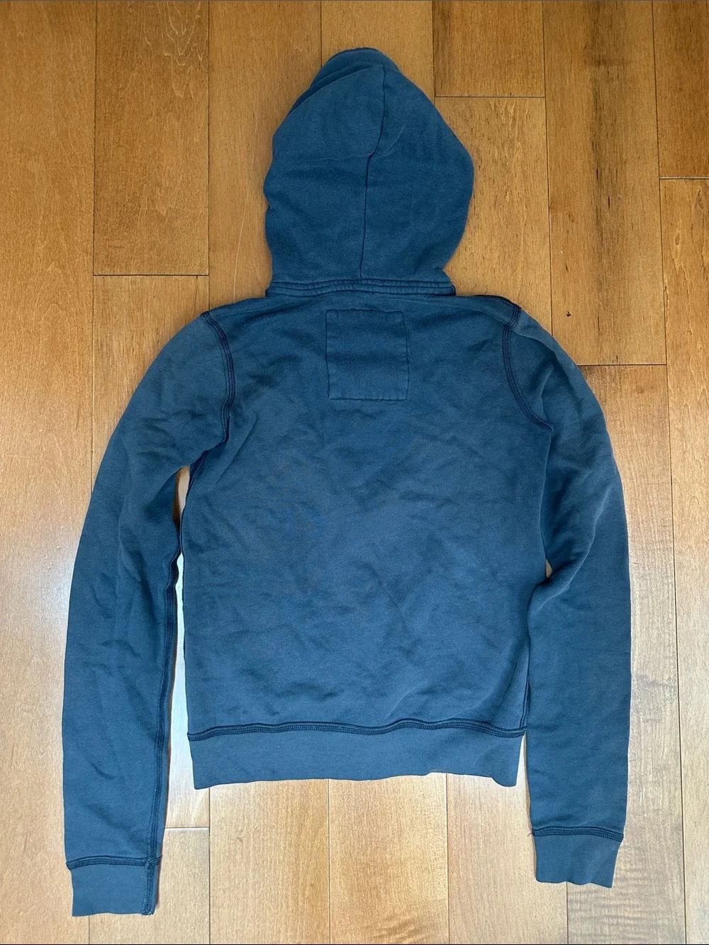 abercrombie kids navy blue zip hooded jacket with cream logo